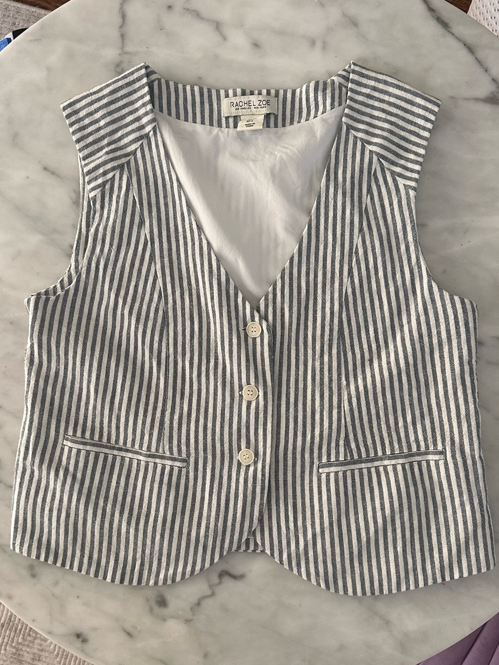 Rachel Zoe Grey and White Striped Linen Vest